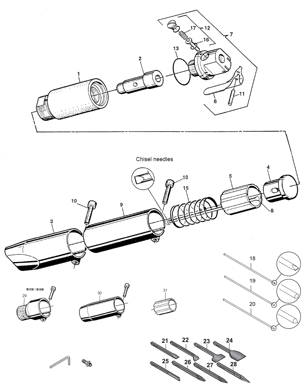 Figure 0 Diagram and Parts List for B16B  Chicago Pneumatic Hammer